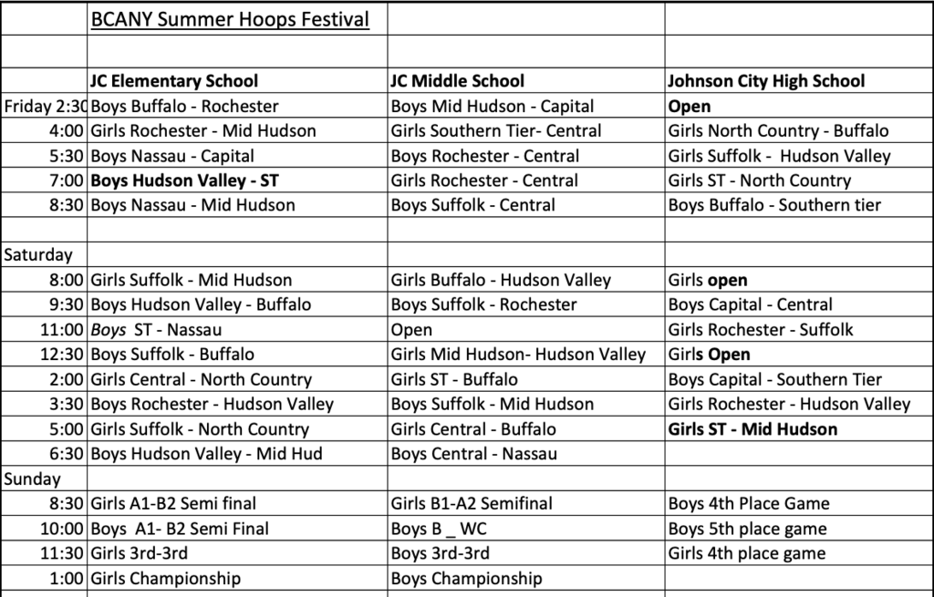 Hoops Fest Schedule